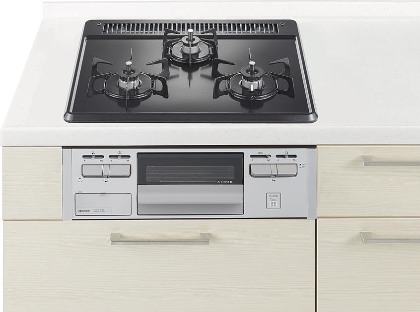 ガスコンロ　ハーマン製（Panasonic）LEEG32V1V　間口60cm　ブラック　3口コンロ　ホーロートップ　片面焼きグリル