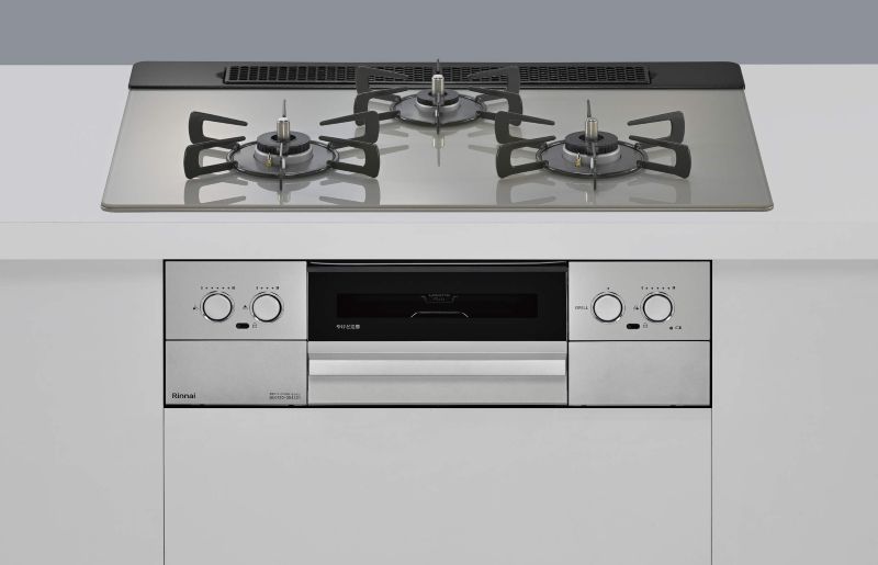 ガスコンロ  リンナイ製（Rinnai）RS71W44T2DFVW　MYTONE　ガラストップ　間口75cm　シルキーシルバー　オーブン接続対応　フッ素焼き網セット同梱タイプ