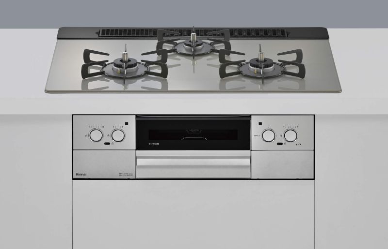 ガスコンロ  リンナイ製（Rinnai）	RHS71W44T2DVW　MYTONE　ガラストップ　間口75cm　シルキーシルバー　オーブン接続対応　レンジフード連動タイプ