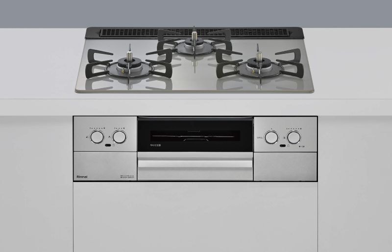 ガスコンロ  リンナイ製（Rinnai）RS31W44T2DFVW　MYTONE　ガラストップ　間口60cm　シルキーシルバー　オーブン接続対応　フッ素焼き網セット同梱タイプ