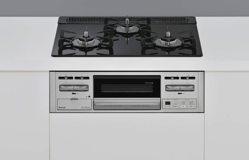 ガスコンロ  リンナイ製（Rinnai）RS31M5T3RVW　Standard（スタンダード）ガラストップ　間口60cm　ラインブラック　水無し片面焼グリルタイプ