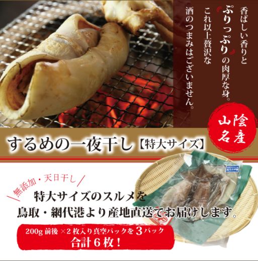 鳥取県産】無添加天日干し 特大肉厚するめ6枚!! 2枚入り真空パック×3