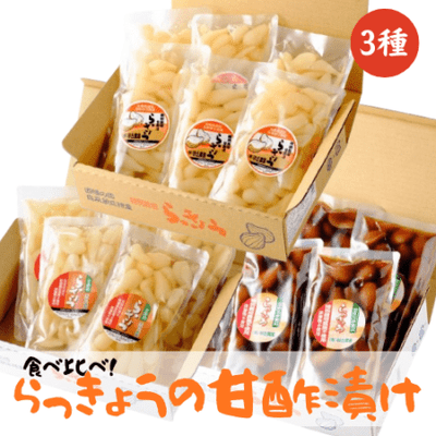 食べ比べ！らっきょうの甘酢漬け3種セット（3種計11袋）【砂丘農園