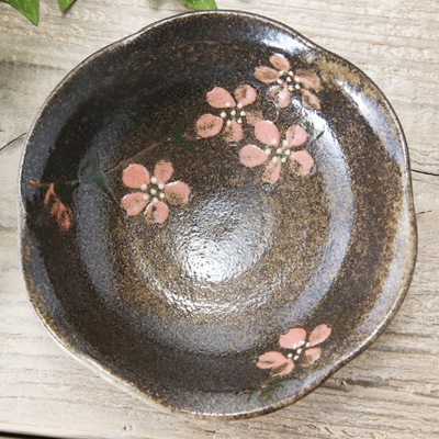 【益子焼】ろくろ作りの花形変形小鉢【サイズ中・さくら】【単品1枚】