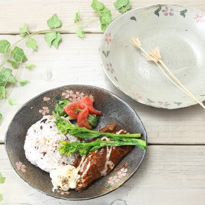 【益子焼】小カレーにもぴったり☆たたら楕円の中深プレート【さくら・単品1枚】