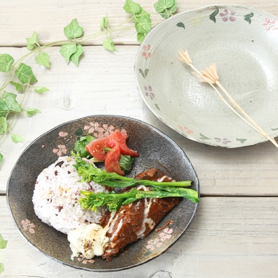 【益子焼】小カレーにもぴったり☆たたら楕円の中深プレート【さくら・単品１枚】