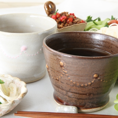 【益子焼】 釉薬シリーズ 蕎麦ちょこ 小さめで使いやすい いっちんドット柄 単品1個