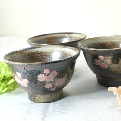 【益子焼】　煎茶カップ 汲み出し 煎茶碗 開いた形 花水木ピンク 単品1個