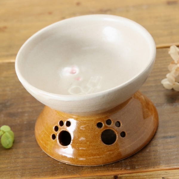【益子焼】 フードボウル ペット 餌入れ おしゃれ 食器 陶器 釉薬シリーズ いっちんフォークとスプーン模様 【単品1個】