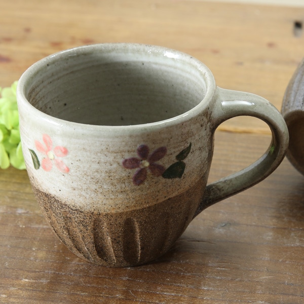 【益子焼】 マグカップ おしゃれ 下しのぎ カラフルお花模様 【単品1個】