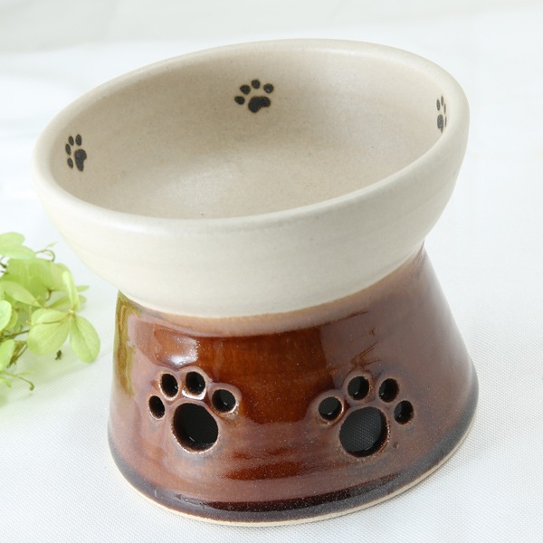 【益子焼】 フードボウル ペット 餌入れ おしゃれ 食器 陶器 釉薬シリーズ 肉球を描いたフードボウル 【単品1個】
