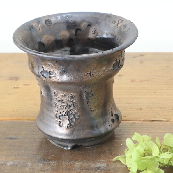 【益子焼】 4号鉢 高さ約11cm 植木鉢 陶器鉢 塊根植物 アガベ サボテン コーデックス 【釉美シリーズ】 作家 陶芸家 横山雄一作 一点物