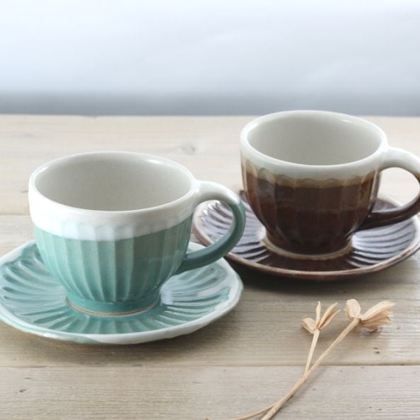 【益子焼】 コーヒーカップ＆ソーサー 珈琲カップ しのぎ 【単品１客】