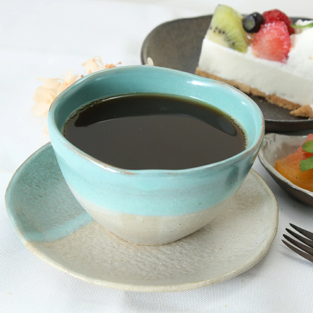 【益子焼】 釉薬シリーズ お手頃サイズ カフェオレボウル＆ソーサー 単品1客 レトログリーン
