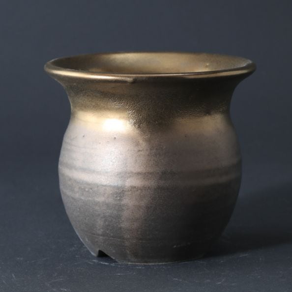 【益子焼】 3.3号鉢 高さ約9cm 植木鉢 陶器鉢 塊根植物 アガベ サボテン コーデックス 【銀河鉢金メタリックシリーズ】 作家 陶芸家 横山雄一作