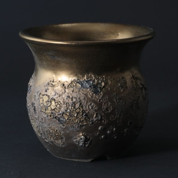 【益子焼】 3.1号鉢 高さ約9cm 植木鉢 陶器鉢 塊根植物 アガベ サボテン コーデックス 【銀河鉢金メタリックシリーズ】 作家 陶芸家 横山雄一作 一点物