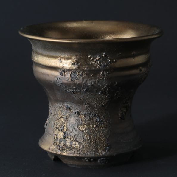 【益子焼】 3.6号鉢 高さ約10cm 植木鉢 陶器鉢 塊根植物 アガベ サボテン コーデックス 【銀河鉢金メタリックシリーズ】 作家 陶芸家 横山雄一作 一点物