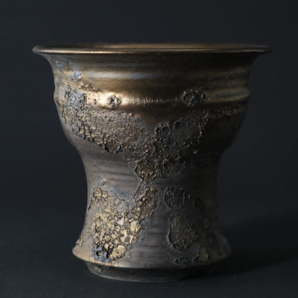 【益子焼】 5号鉢 高さ約14cm 植木鉢 陶器鉢 塊根植物 アガベ サボテン コーデックス 【銀河鉢金メタリックシリーズ】 作家 陶芸家 横山雄一作 一点物