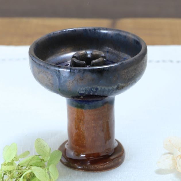 陶器 シーシャ・ハガル ハガー （ボウル クレイトップ トップ ヘッド）ルリ色＆ブロンズ・下益子あめ釉 作家 陶芸家 横山雄一作 一点物