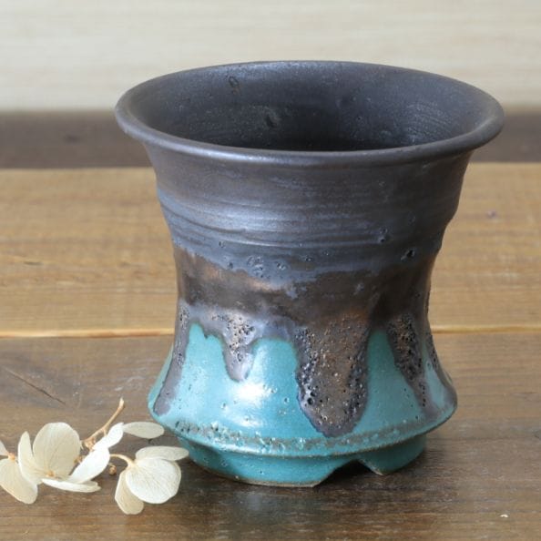 【2026年4月18日20時販売スタート】 3.3号鉢 高さ約9.5cm 植木鉢 陶器鉢 塊根植物 アガベ サボテン コーデックス 【釉美シリーズ・銅青磁銀河溶岩流】 作家 陶芸家 横山雄一作 一点物