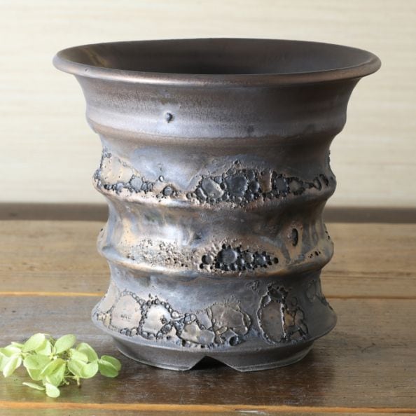 5.3号鉢 高さ約15cm 植木鉢 陶器鉢 塊根植物 コーデックス アガベ サボテン 【銀河鉢クレーター】 作家 陶芸家 横山雄一作 一点物