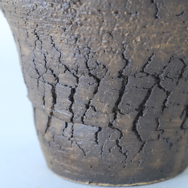【益子焼】 3.8号鉢 高さ約9.5cm 植木鉢 陶器鉢 塊根植物 アガベ サボテン コーデックス 【炸裂紋鉢 大地の鼓動】 作家 陶芸家 横山雄一作 一点物