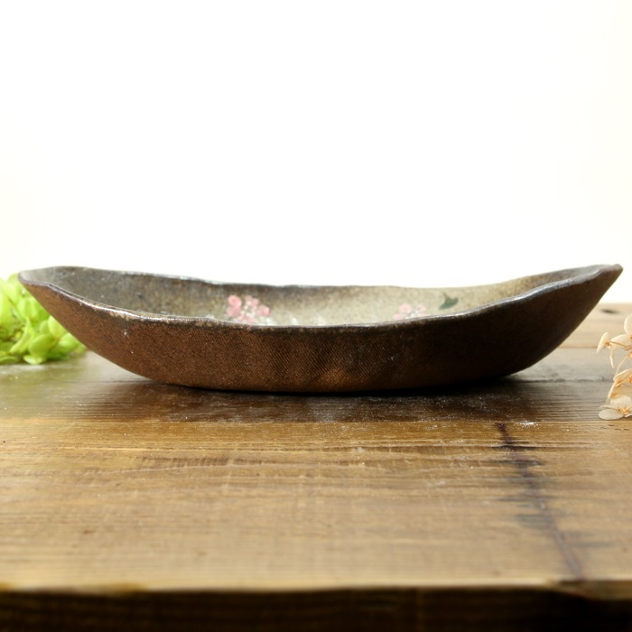 【益子焼】オーバル ワンプレートボウル 炭化焼シリーズ さくら桜【単品1枚】