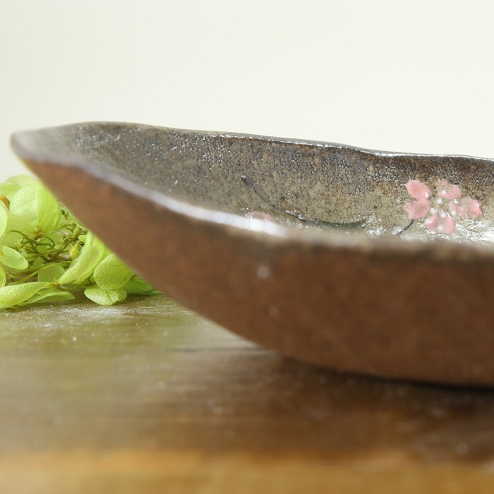 【益子焼】オーバル ワンプレートボウル 炭化焼シリーズ さくら桜【単品1枚】