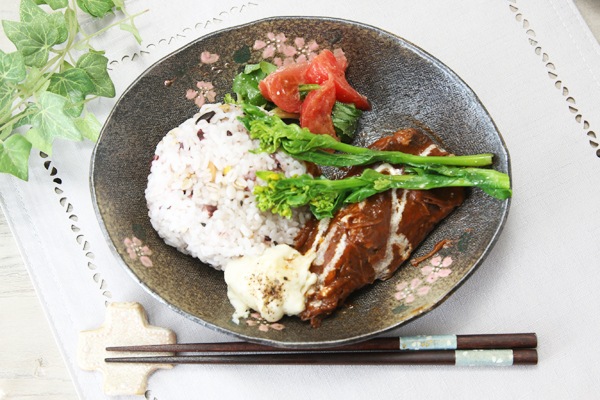 【益子焼】小カレーにもぴったり☆たたら楕円の中深プレート【さくら・単品１枚】