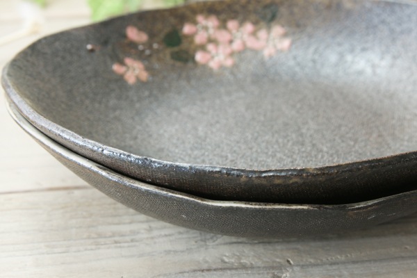 【益子焼】小カレーにもぴったり☆たたら楕円の中深プレート【さくら・単品1枚】