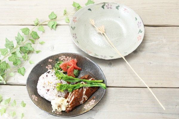 【益子焼】小カレーにもぴったり☆たたら楕円の中深プレート【さくら・単品1枚】
