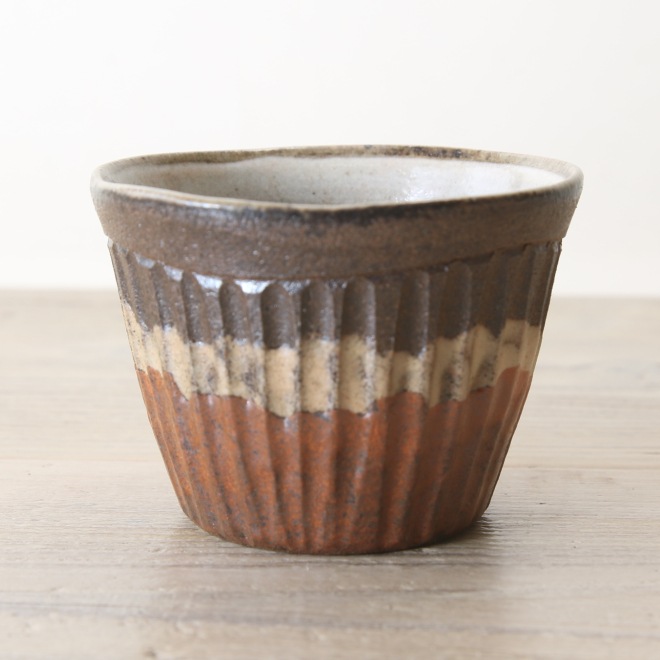 【益子焼】こだわりのそばちょこ 蕎麦猪口 【茶白しのぎ・単品１個】