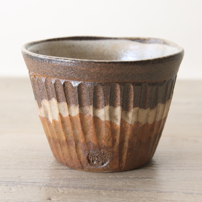 【益子焼】こだわりのそばちょこ 蕎麦猪口 【茶白しのぎ・単品１個】