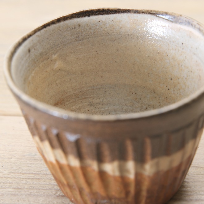 【益子焼】こだわりのそばちょこ 蕎麦猪口 【茶白しのぎ・単品１個】
