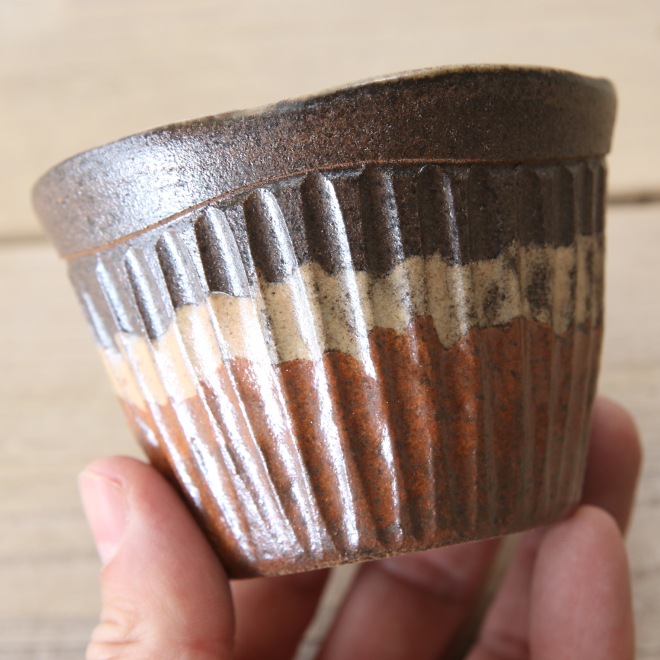 【益子焼】こだわりのそばちょこ 蕎麦猪口 【茶白しのぎ・単品１個】