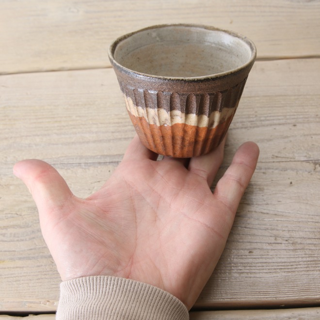 【益子焼】こだわりのそばちょこ 蕎麦猪口 【茶白しのぎ・単品１個】