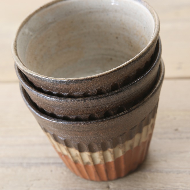 【益子焼】こだわりのそばちょこ 蕎麦猪口 【茶白しのぎ・単品１個】