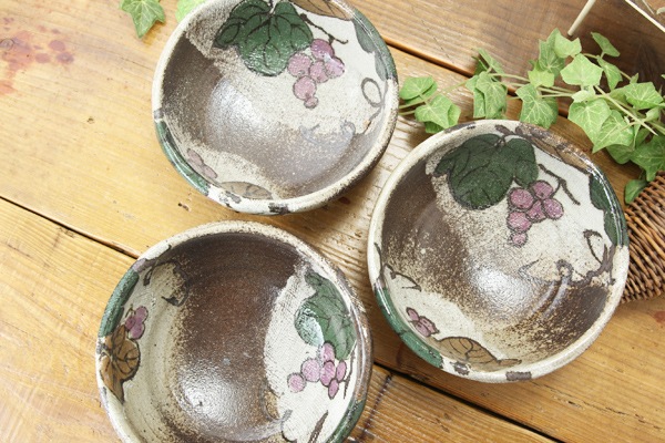 【益子焼】両面布目！やや大きめ布目ぶどうのミニボウルNEW【単品１個】