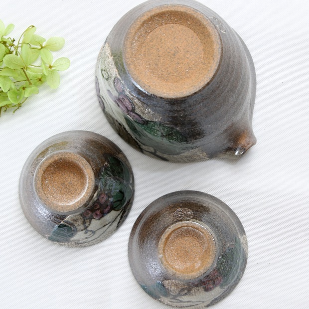 【益子焼】 酒器 酒器セット 片口酒入れ おちょこ お猪口 布目ぶどう 【片口酒入れ1個・ぐい呑2個のセット】