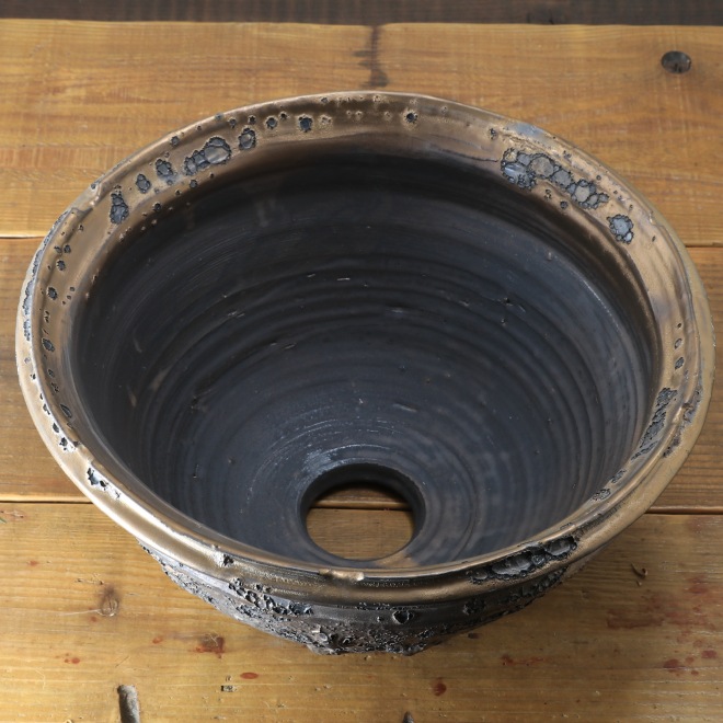 11.1号鉢 高さ約17cm 植木鉢 陶器鉢 塊根植物 コーデックス 【銀河鉢クレーター】 作家 陶芸家 横山雄一作 一点物