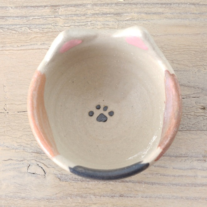 【益子焼】 片口 酒器セット 猫ミミ付き つや消し三毛猫風  肉球 （片口1個、ぐい呑２個のセット）