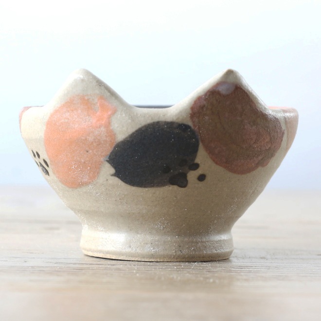 【益子焼】 片口 酒器セット 猫ミミ付き つや消し三毛猫風  肉球 （片口1個、ぐい呑２個のセット）