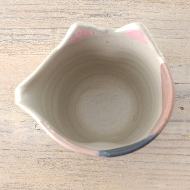 【益子焼】 片口 酒器セット 猫ミミ付き つや消し三毛猫風  肉球 （片口1個、ぐい呑２個のセット）