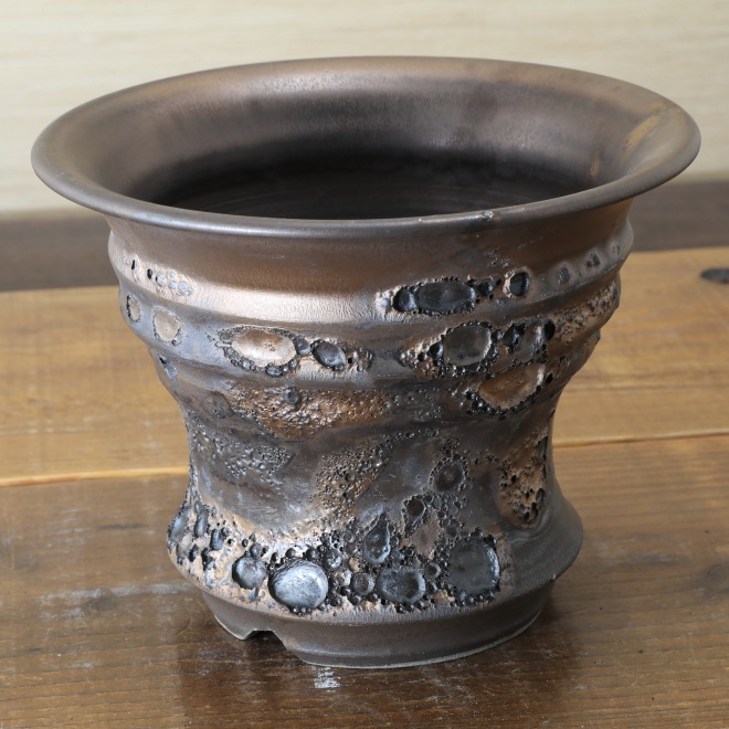 5.8号鉢 高さ約13.5cm 植木鉢 陶器鉢 塊根植物 コーデックス アガベ サボテン 【銀河鉢クレーター】 作家 陶芸家 横山雄一作 一点物
