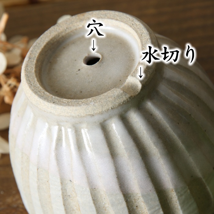【益子焼】 2.5号鉢 植木鉢 おしゃれ しのぎ 陶器 サイズ小 小さめ 多肉植物 多肉用 ミニ植木鉢【丸形・薄ピンクななめ掛け＆白系色・単品１個】