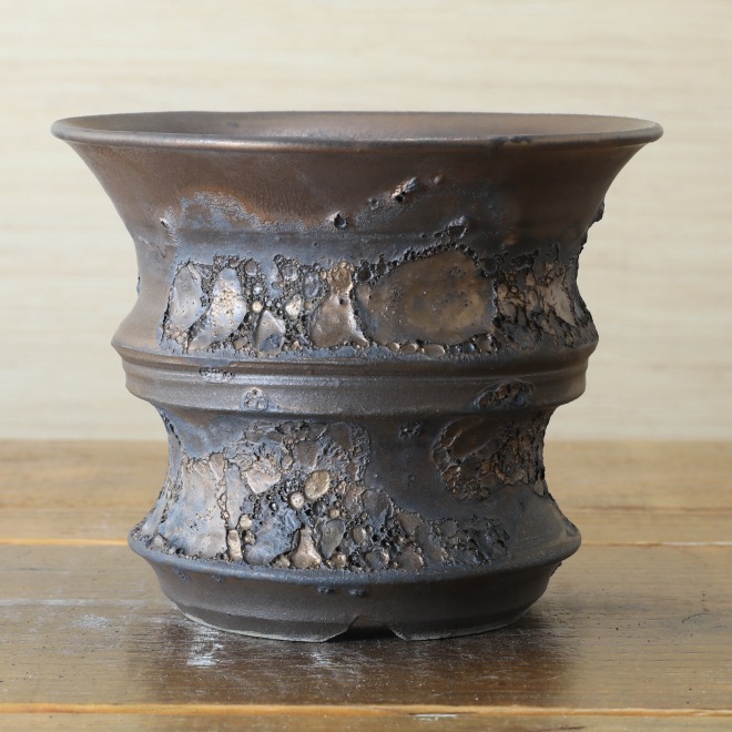 4.8号鉢 高さ約12cm 植木鉢 陶器鉢 塊根植物 コーデックス アガベ サボテン 【銀河鉢クレーター】 作家 陶芸家 横山雄一作 一点物