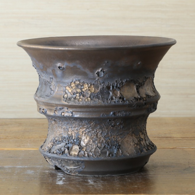 4.8号鉢 高さ約12cm 植木鉢 陶器鉢 塊根植物 コーデックス アガベ サボテン 【銀河鉢クレーター】 作家 陶芸家 横山雄一作 一点物