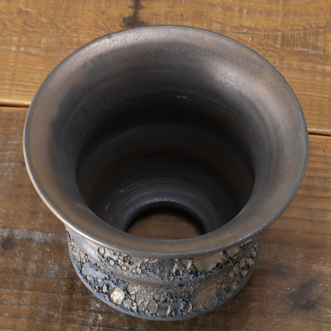 4.8号鉢 高さ約12cm 植木鉢 陶器鉢 塊根植物 コーデックス アガベ サボテン 【銀河鉢クレーター】 作家 陶芸家 横山雄一作 一点物