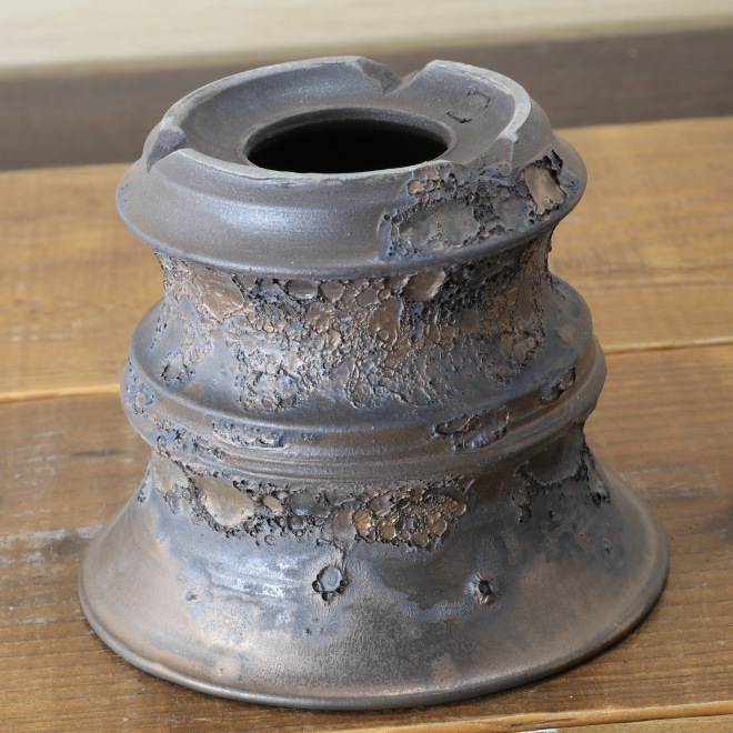 4.8号鉢 高さ約12cm 植木鉢 陶器鉢 塊根植物 コーデックス アガベ サボテン 【銀河鉢クレーター】 作家 陶芸家 横山雄一作 一点物