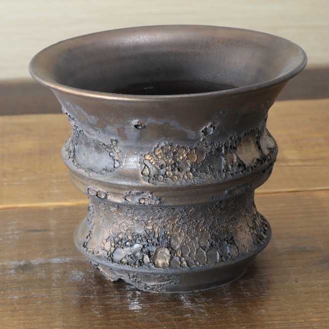 4.8号鉢 高さ約12cm 植木鉢 陶器鉢 塊根植物 コーデックス アガベ サボテン 【銀河鉢クレーター】 作家 陶芸家 横山雄一作 一点物